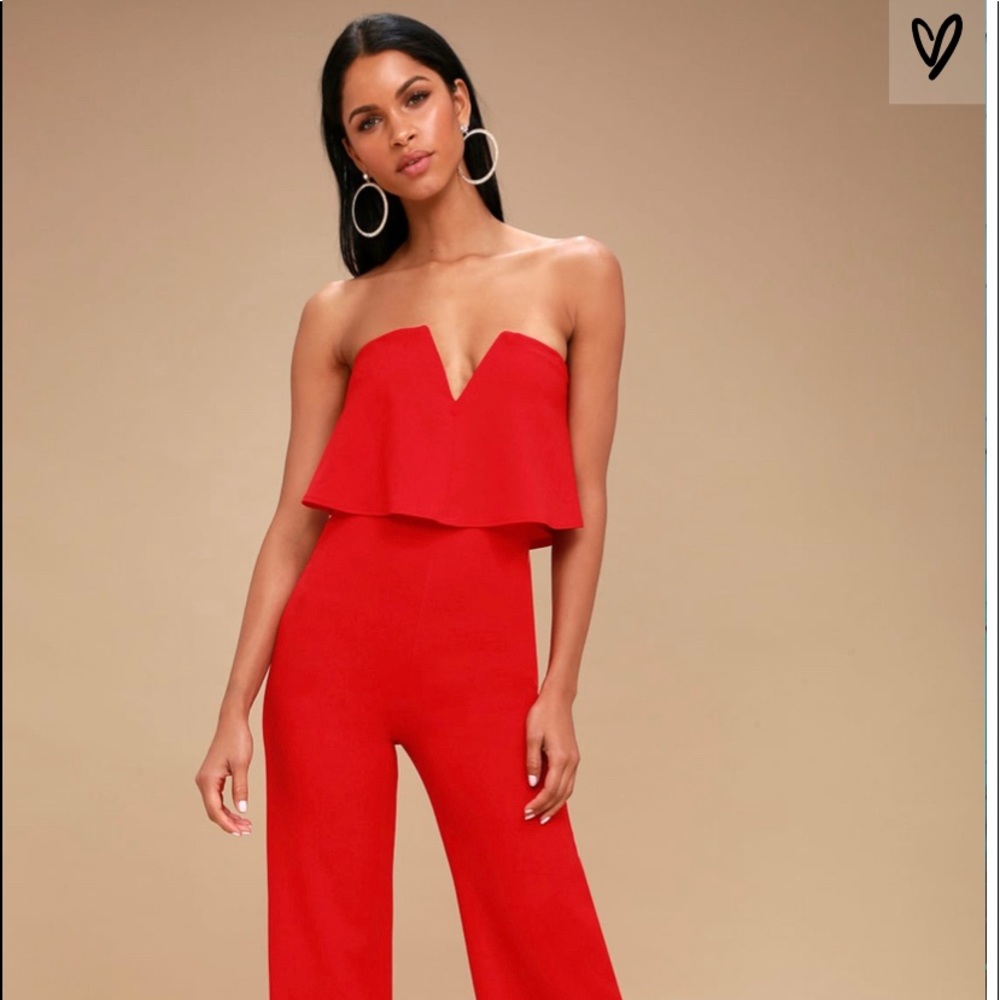 Lulus Red Strapless Jumpsuit